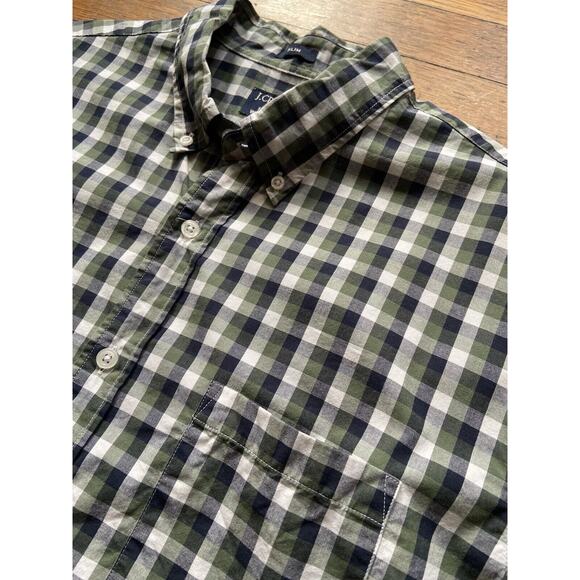JCREW Slim Flex Washed Green Plaid Shirt Mens sz XL - Picture 2 of 6